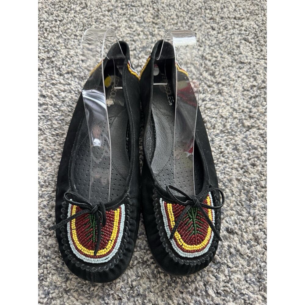 Aerosoles Beaded Moccasin Flats Size 9 Black Boho Western Ballet Loafers‎